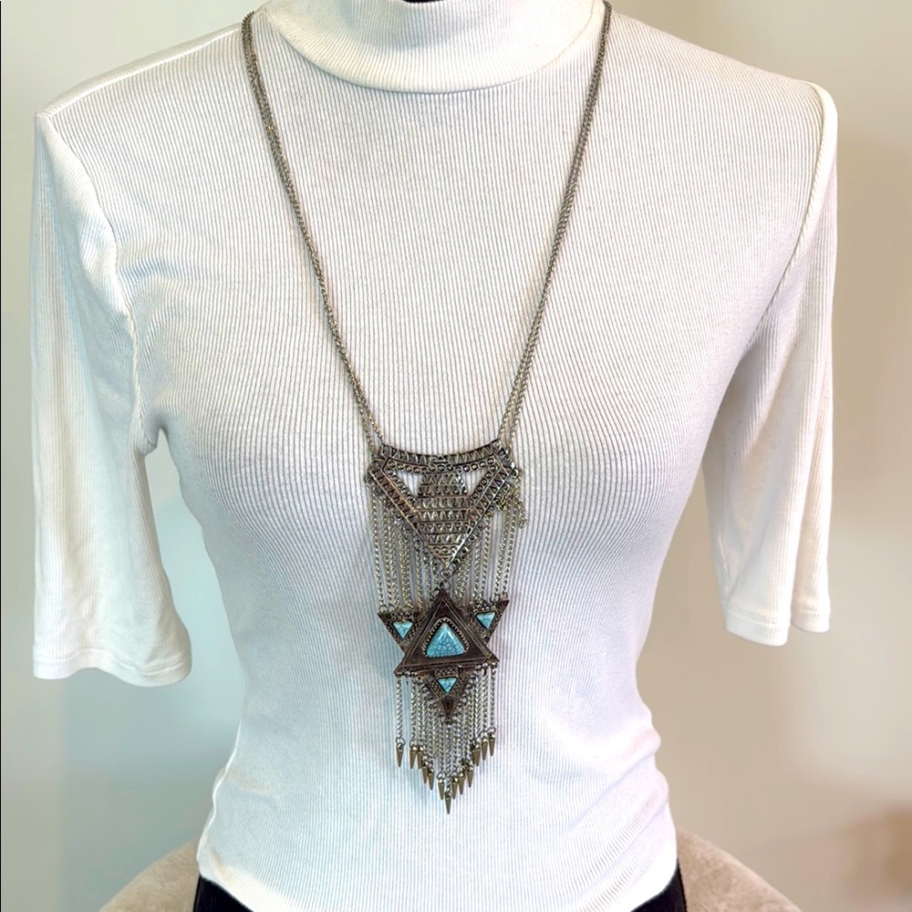 Silver and Turquoise Geometric Pendant Necklace